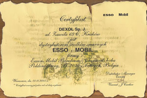 mobil dexol certyfikat dystrybutora 2005